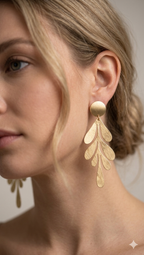 Leaf Cascade Brushed Gold Statement Earrings