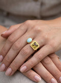Larimar & Quartz Open Adjustable Ring Gold
