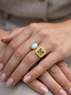 Larimar & Quartz Open Adjustable Ring Gold