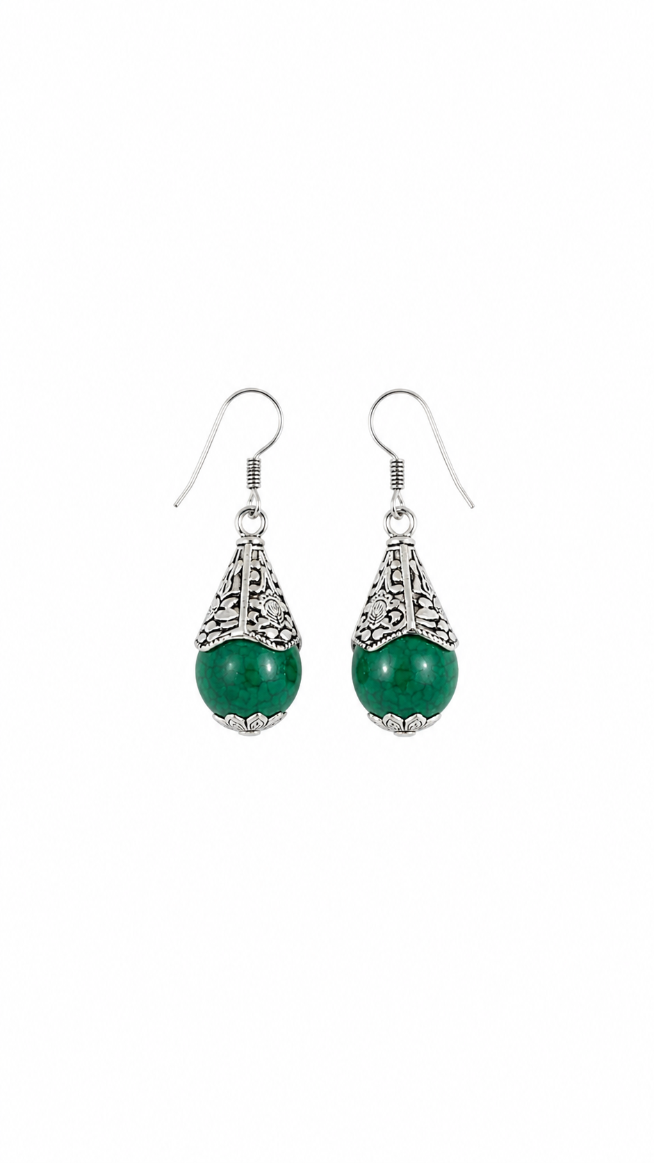 Elegant Green Stone Filigree Drop Earrings for Women