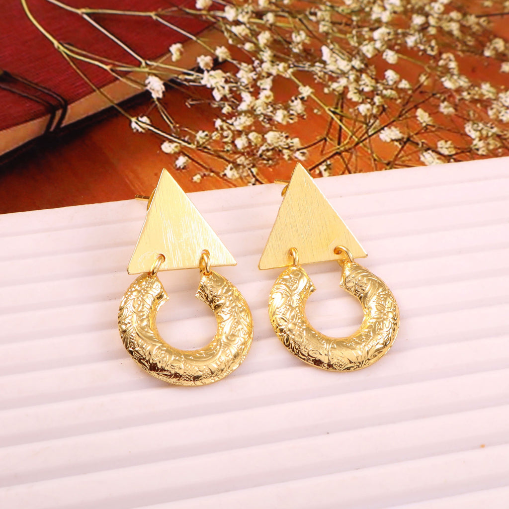 Geometric Gold Triangle Drop Earrings