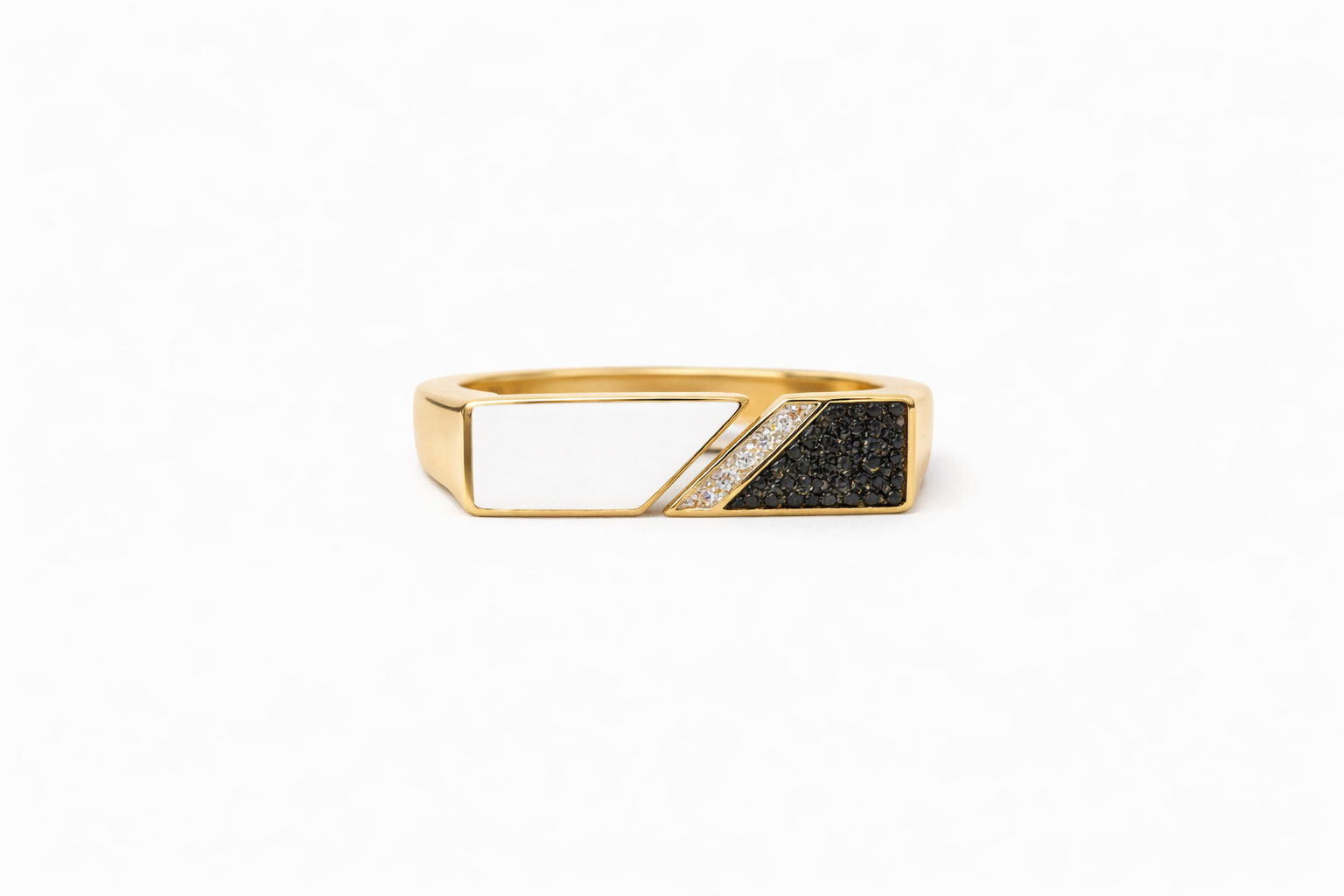 Geometric Black & White Enamel Gold Ring