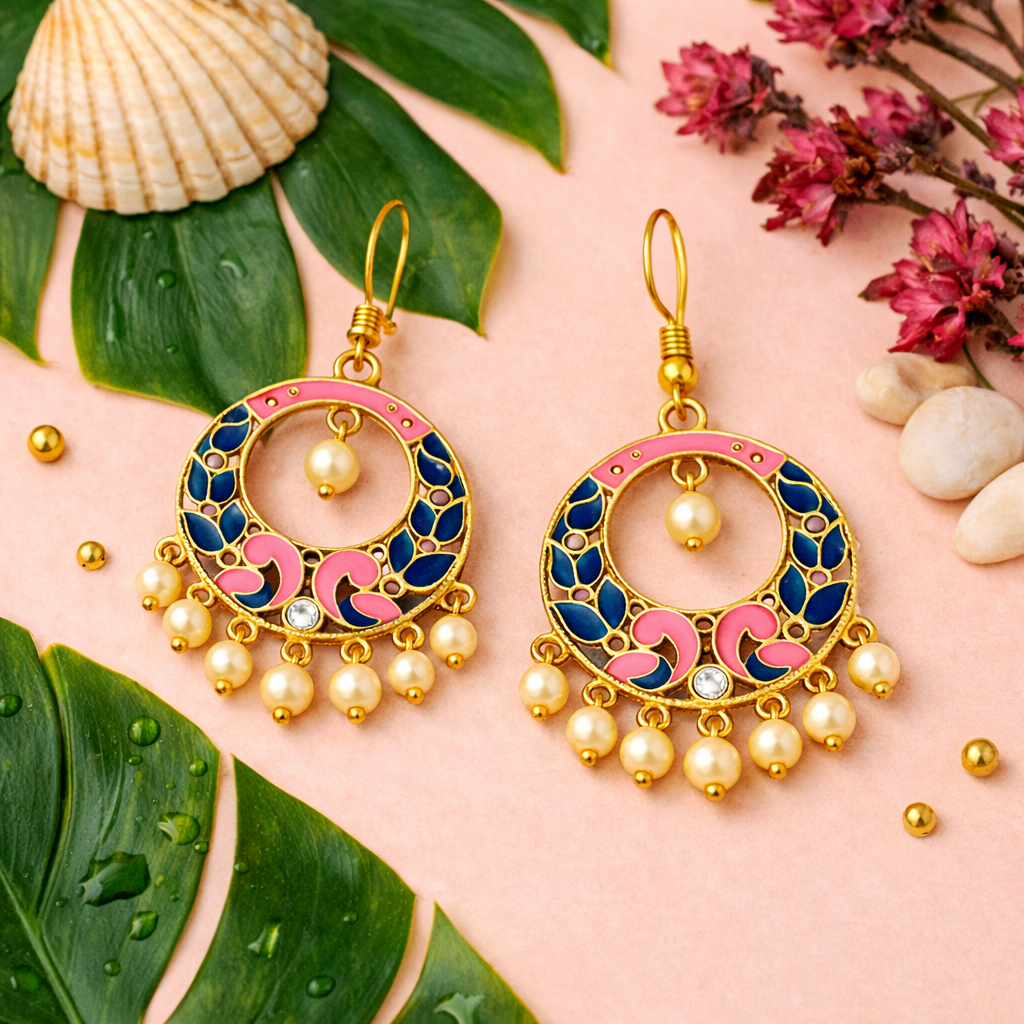 Colorful Enamel Pearl Drop Earrings