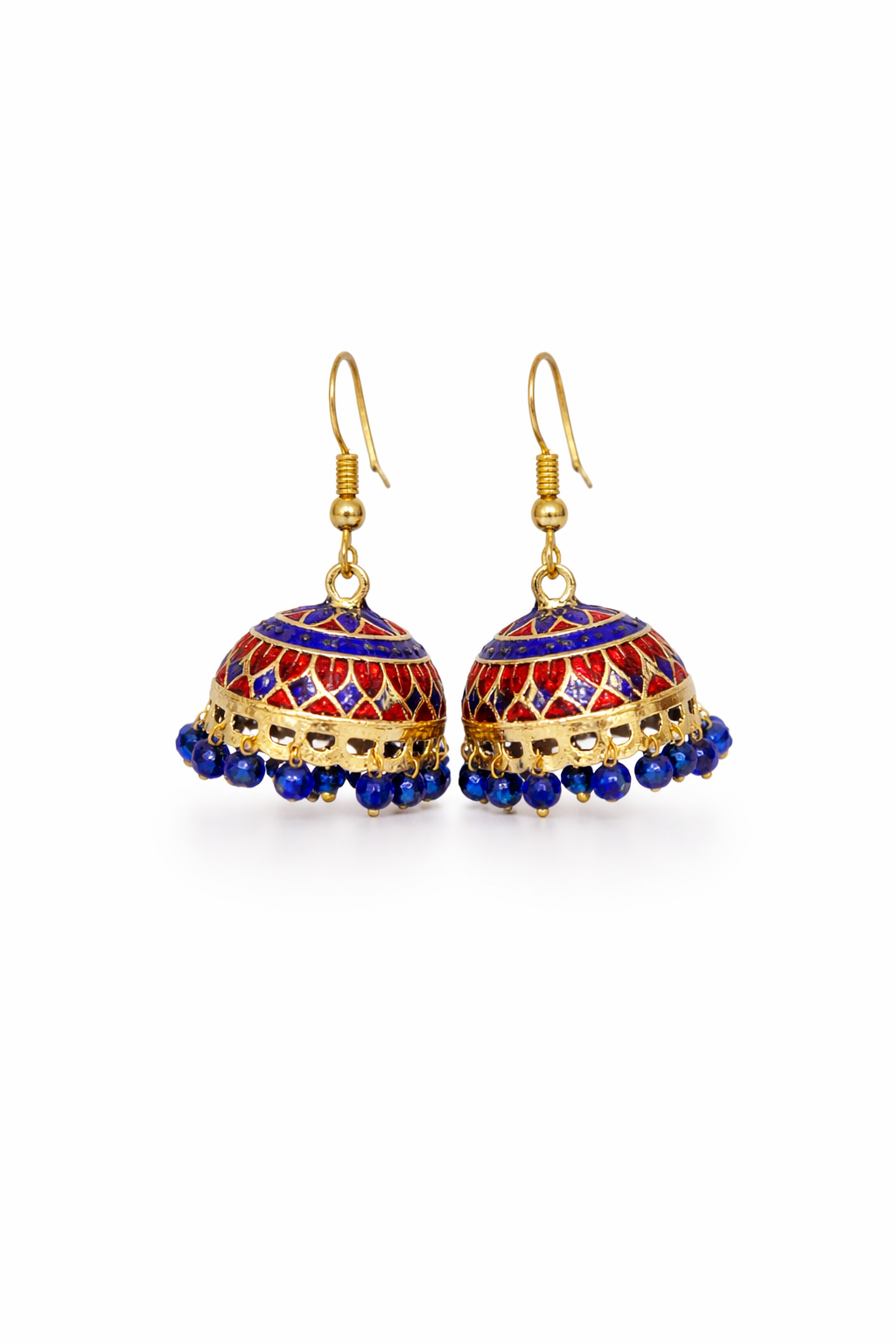 Red Blue Meenakari Jhumka Earrings