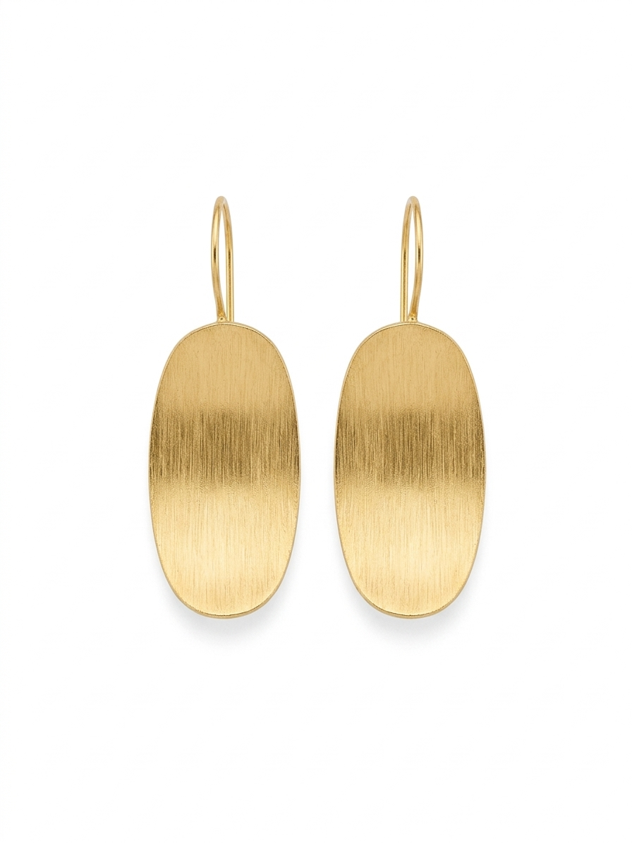 Minimalist Brushed Gold Oval Drop Earrings