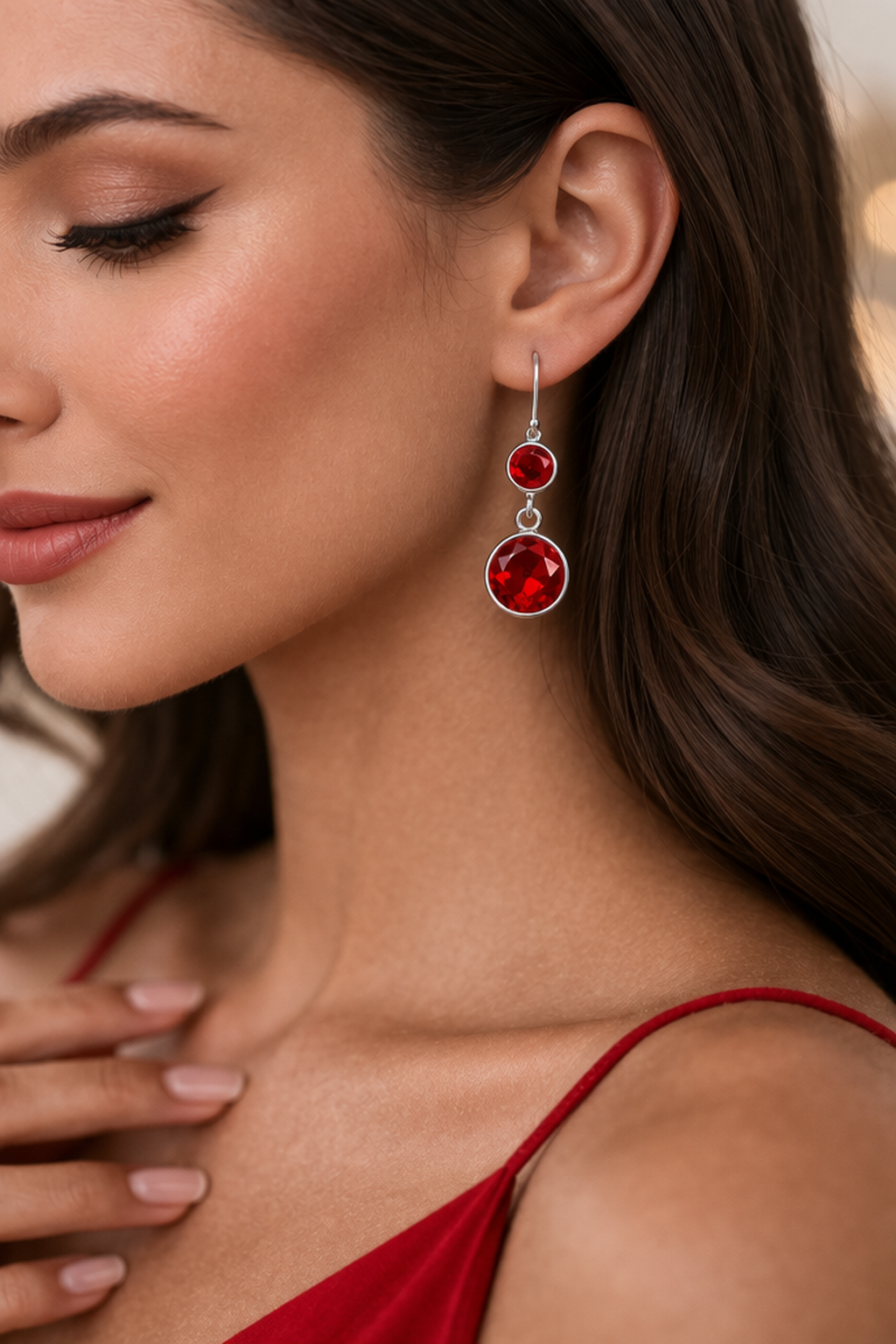Radiant Ruby Red Double Drop Earrings