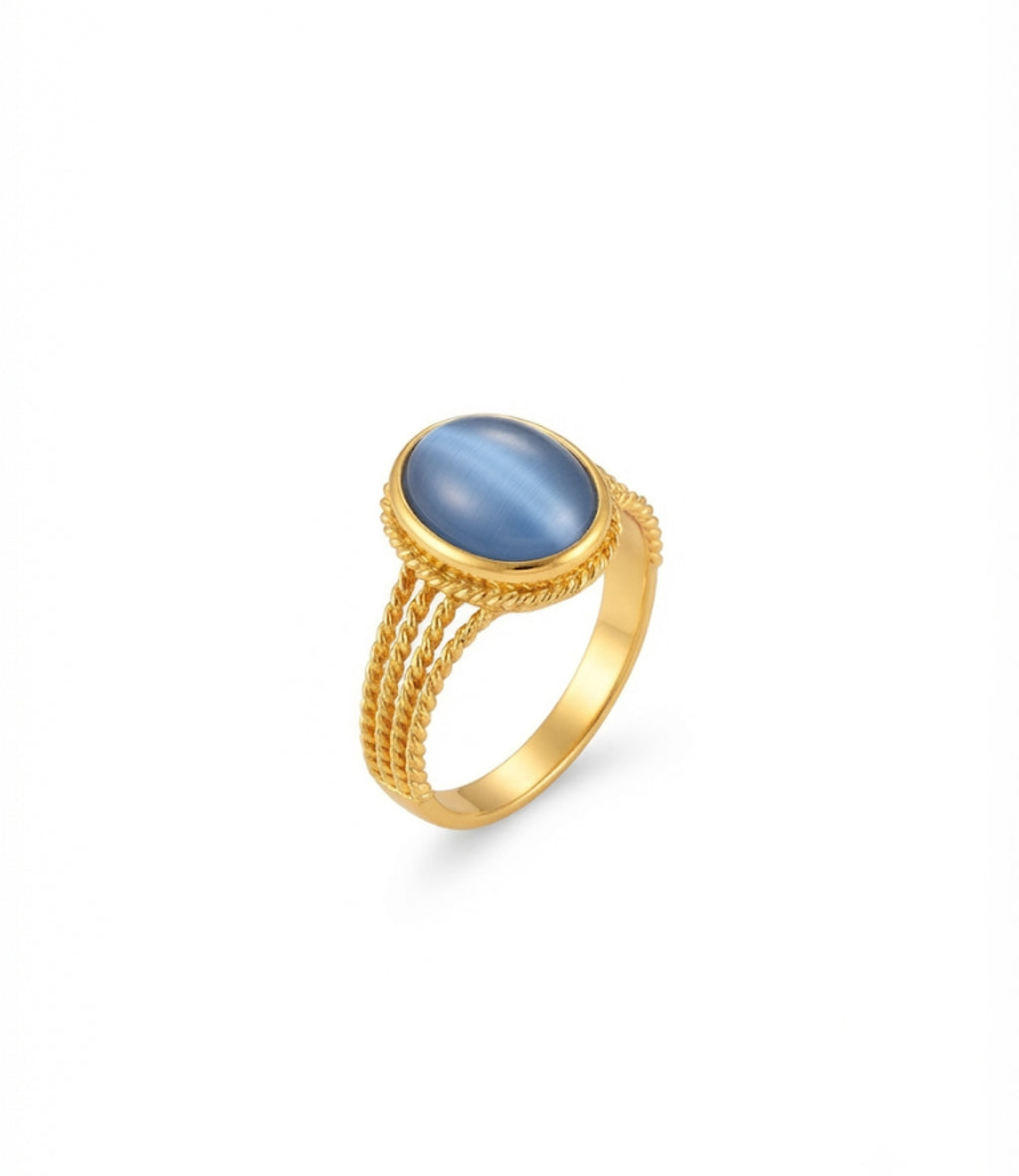 Blue Cat’s Eye Cabochon Ring in 18K Gold Plated
