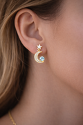 Moon Star Drop Earrings, Celestial Gold Earrings