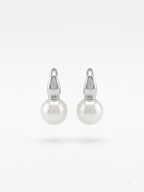 Silver Pearl Drop Earrings, Classic White Pearl Dangle Earrings
