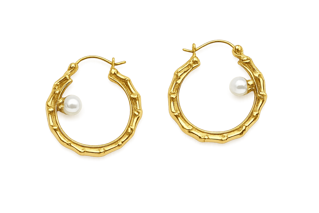 Vintage Pearl Bamboo Hoop Earrings