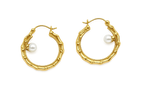 Vintage Pearl Bamboo Hoop Earrings