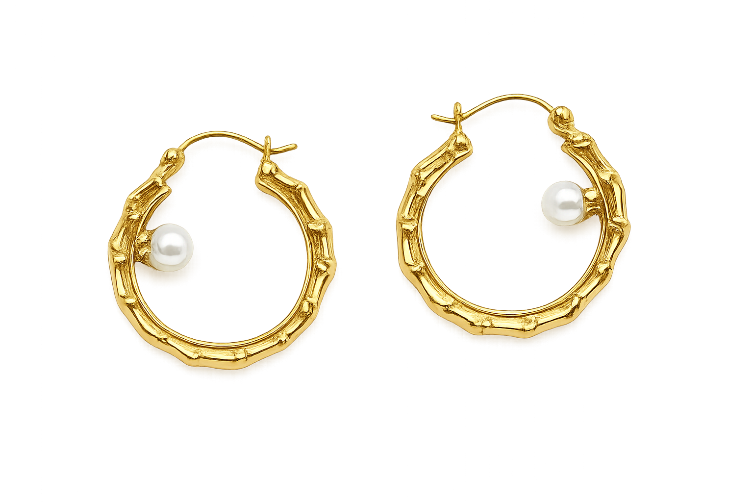 Vintage Pearl Bamboo Hoop Earrings