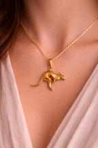 Gold Kangaroo Pendant Unique Animal Charm Necklace