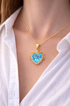 Blue Heart Pendant Necklace Gold