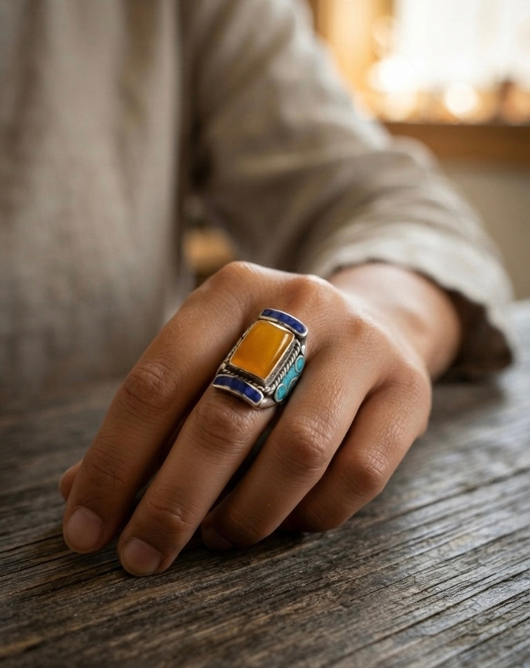 Vintage Jasper Statement Ring | Handmade Tibetan Silver Ring