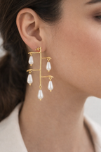 Gold Branch Pearl Drop Earrings
