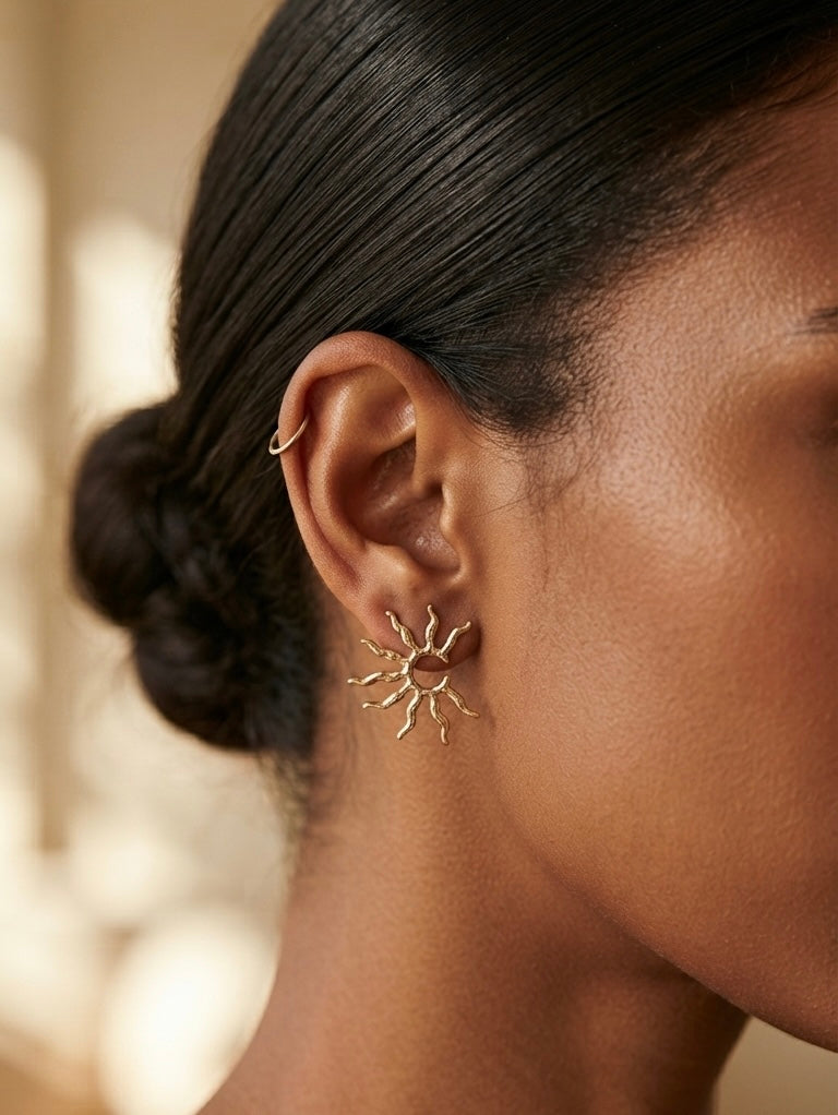Gold Sun Stud Earrings, Celestial Sunburst Earrings