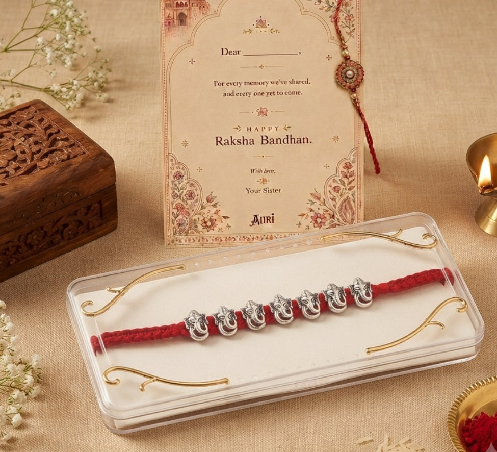 7 Ganesha Silver Plated Rakhi for Brother