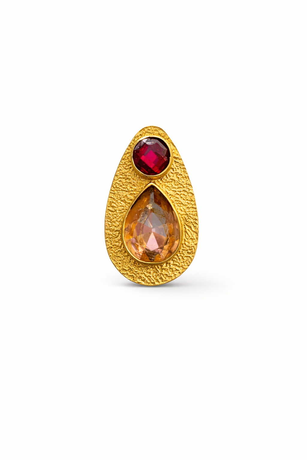 Red & Champagne Gem Adjustable Ring