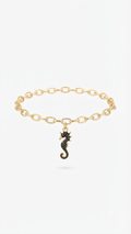 Black Seahorse Charm Bracelet, Gold Link Chain Bracelet