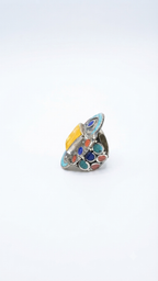 Turquoise, Coral, Lapis & Amber Mosaic Ring