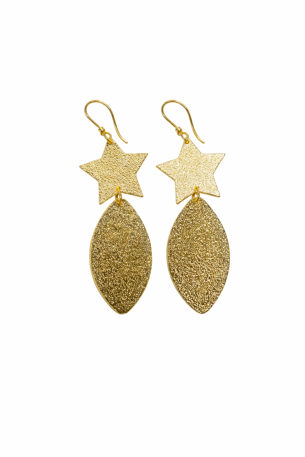 Celestial Star & Leaf Gold Drop Earrings