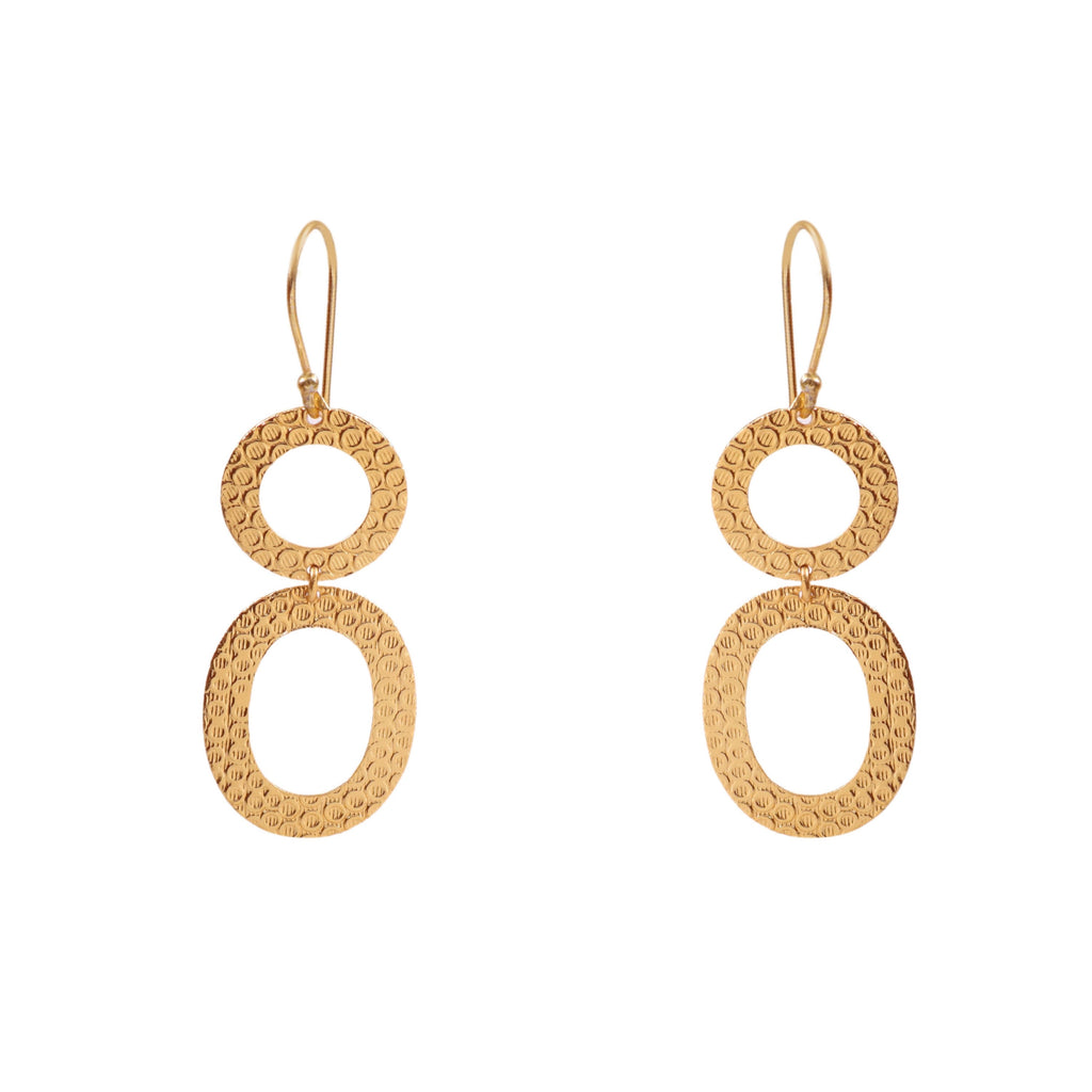 Hammered Gold Double Hoop Dangle Earrings