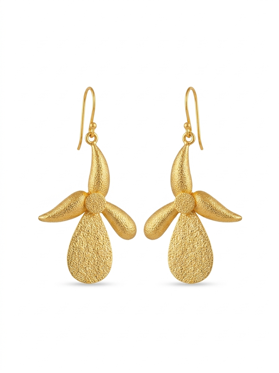 Golden Petal Drop Earrings – Textured Floral Statement Design