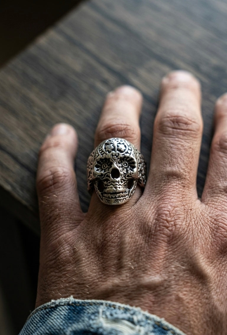 Sugar Skull Ring | Gothic Skull Statement Ring