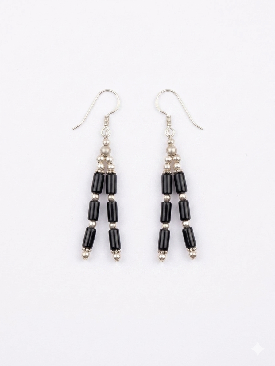 Black Onyx Bead Dangle Earrings
