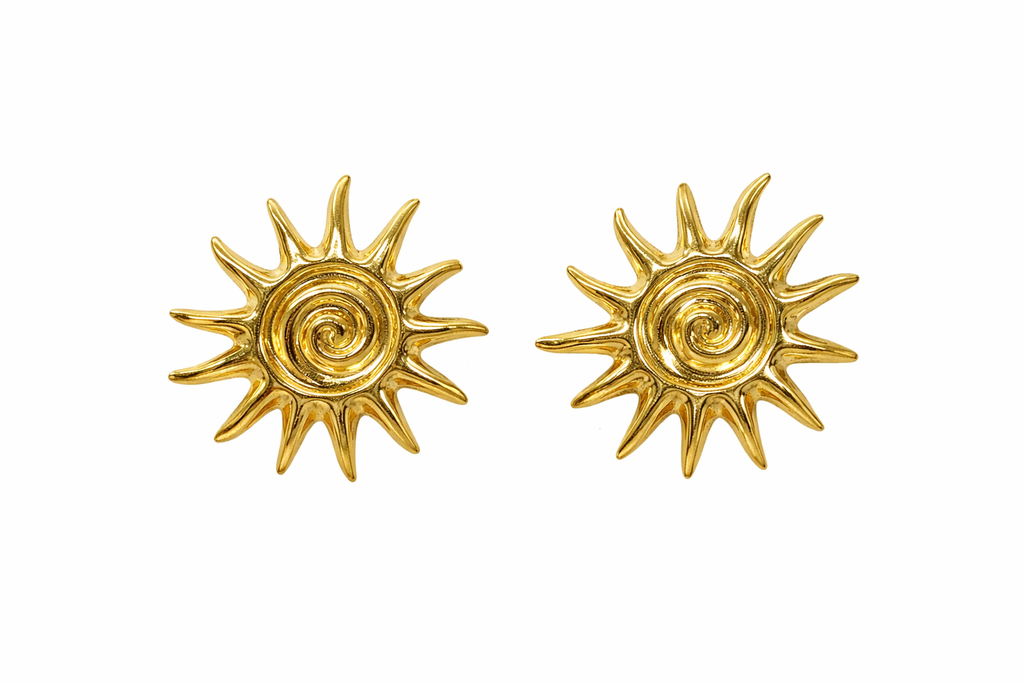 Gold Sunburst Stud Earrings