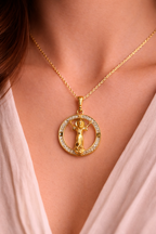 Gold Angel Pendant Necklace with Diamond Halo