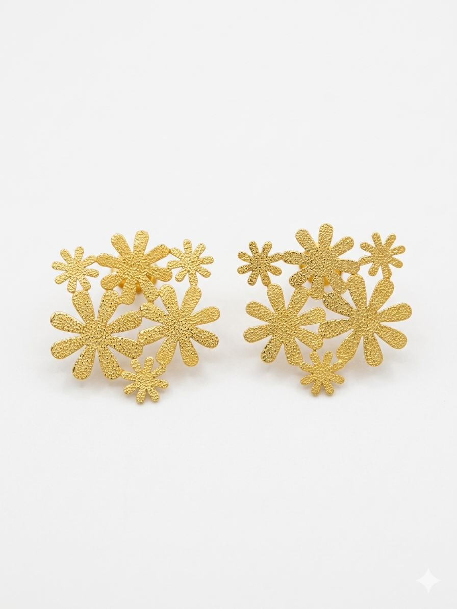 Golden Floral Cluster Statement Earrings