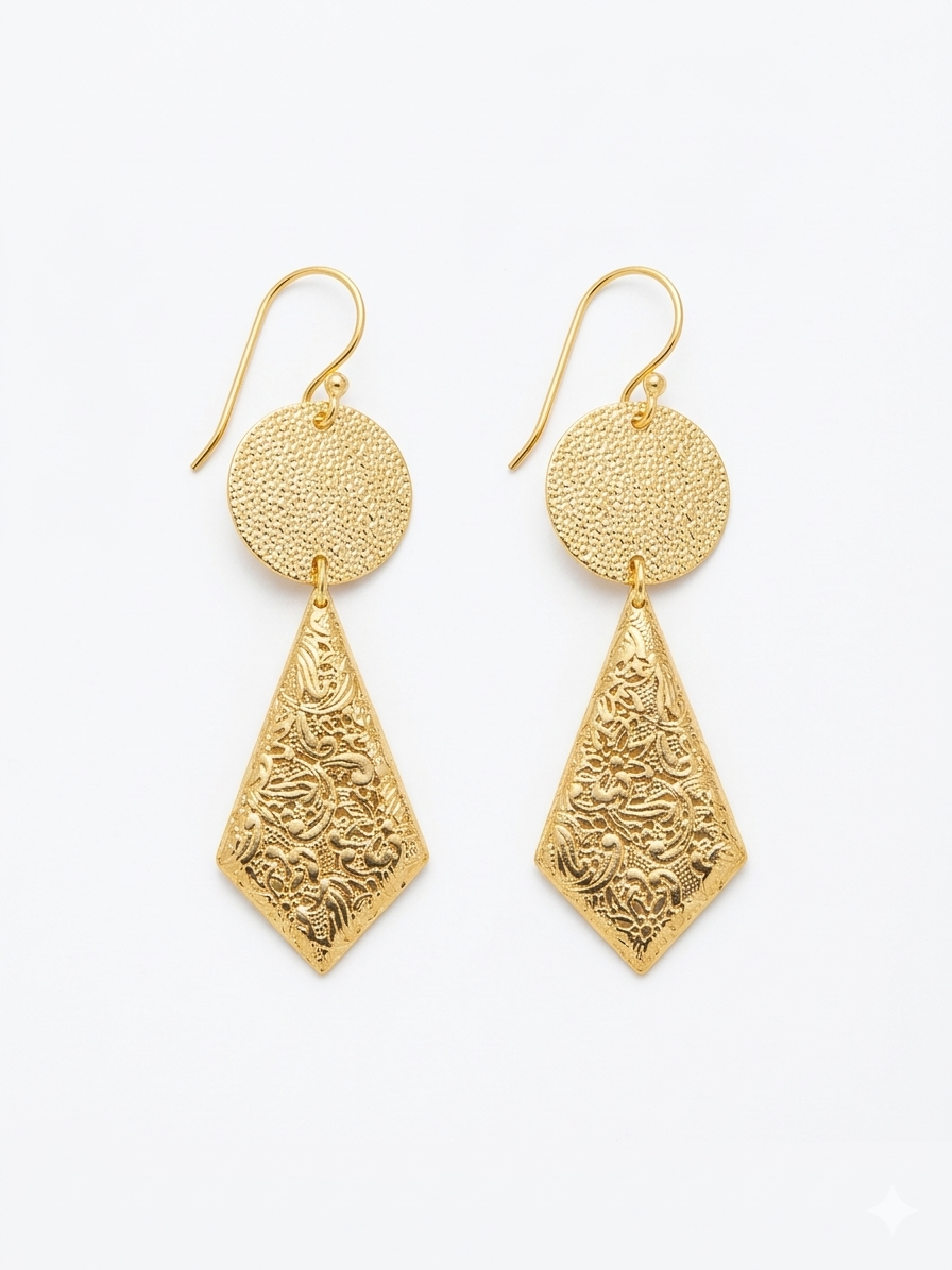 Textured Disc & Engraved Drop Earrings