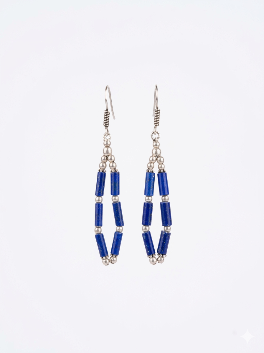 Handmade Blue Lapis Bead Hoop Earrings