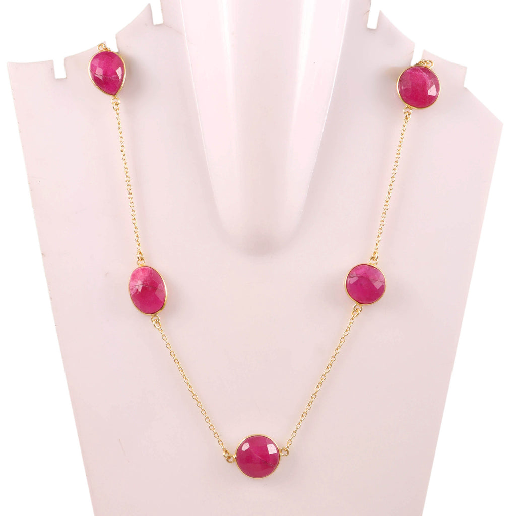 Pink Gemstone Gold Link Necklace