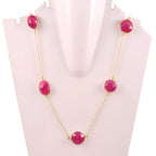 Pink Gemstone Gold Link Necklace