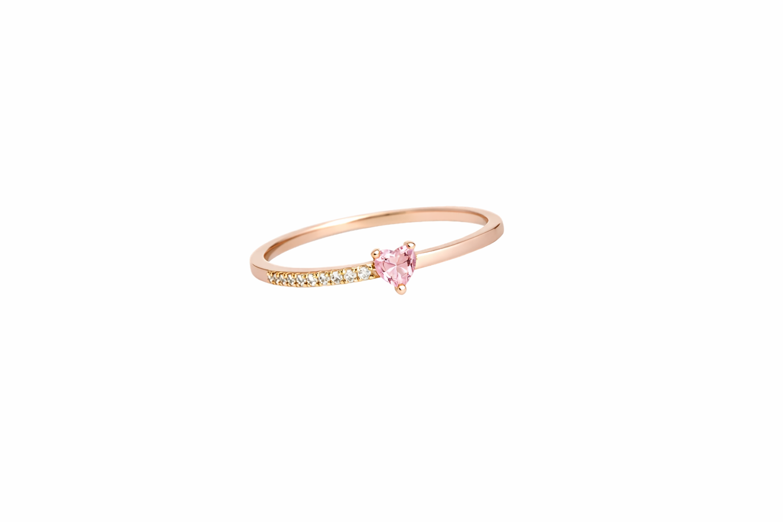 Delicate Pink Heart Diamond Ring in Rose Gold