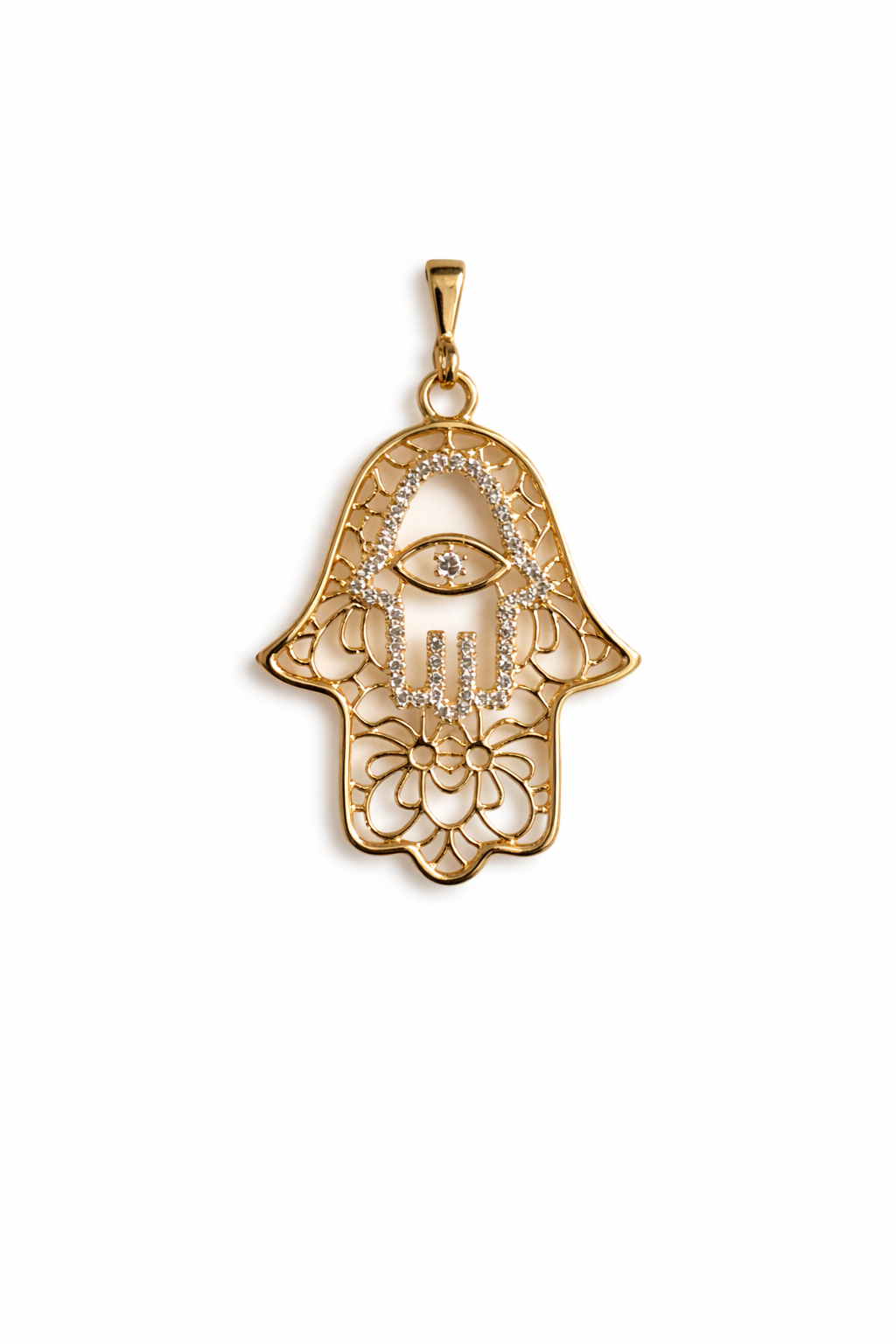 Gold Hamsa Hand Pendant Necklace with Evil Eye