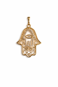 Gold Hamsa Hand Pendant Necklace with Evil Eye