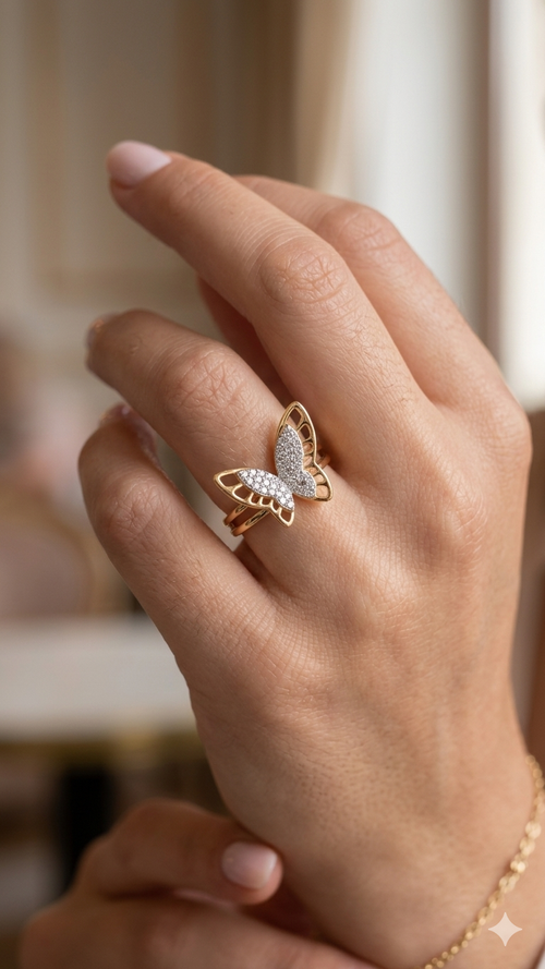 Butterfly Crystal Ring in Gold Finish