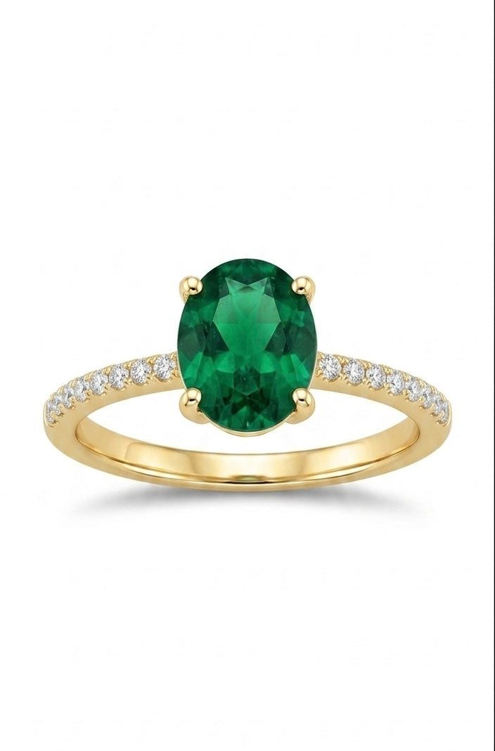 Natural Emerald Solitaire Ring in Gold Finish