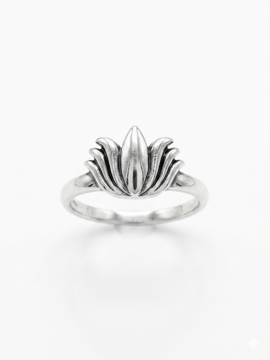 Lotus Bloom Silver Ring | Minimalist Floral Statement Ring