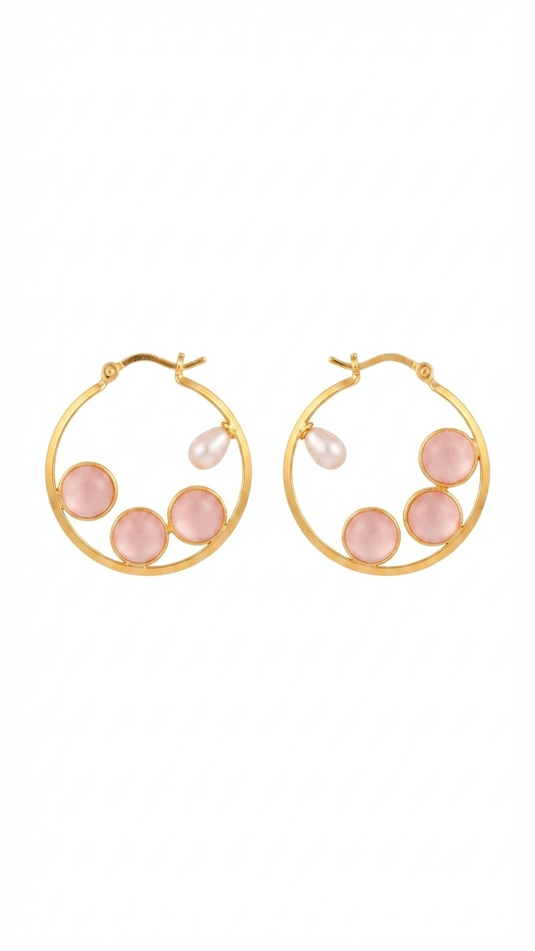 Blush Pink Cat’s Eye & Pearl Hoop Earrings