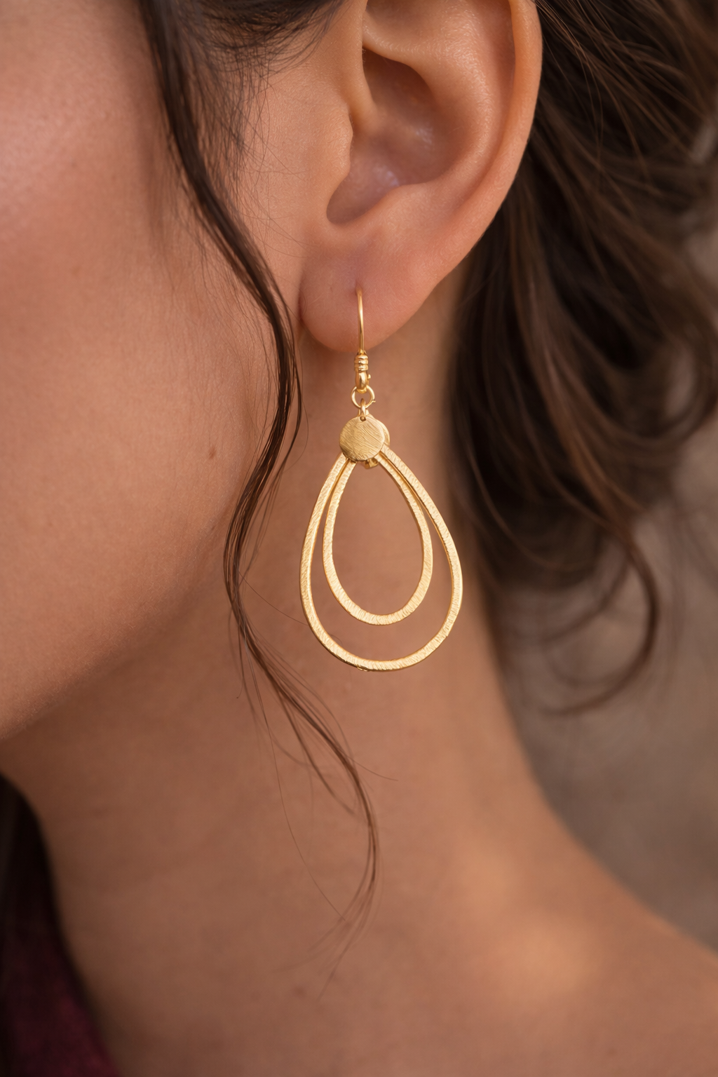 Gold Tone Layered Teardrop Dangle Earrings