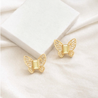 Butterfly Shape Stud Earrings Gold Crystal