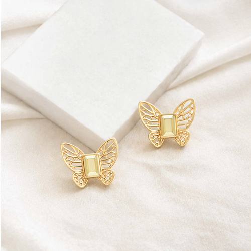 Butterfly Shape Stud Earrings Gold Crystal