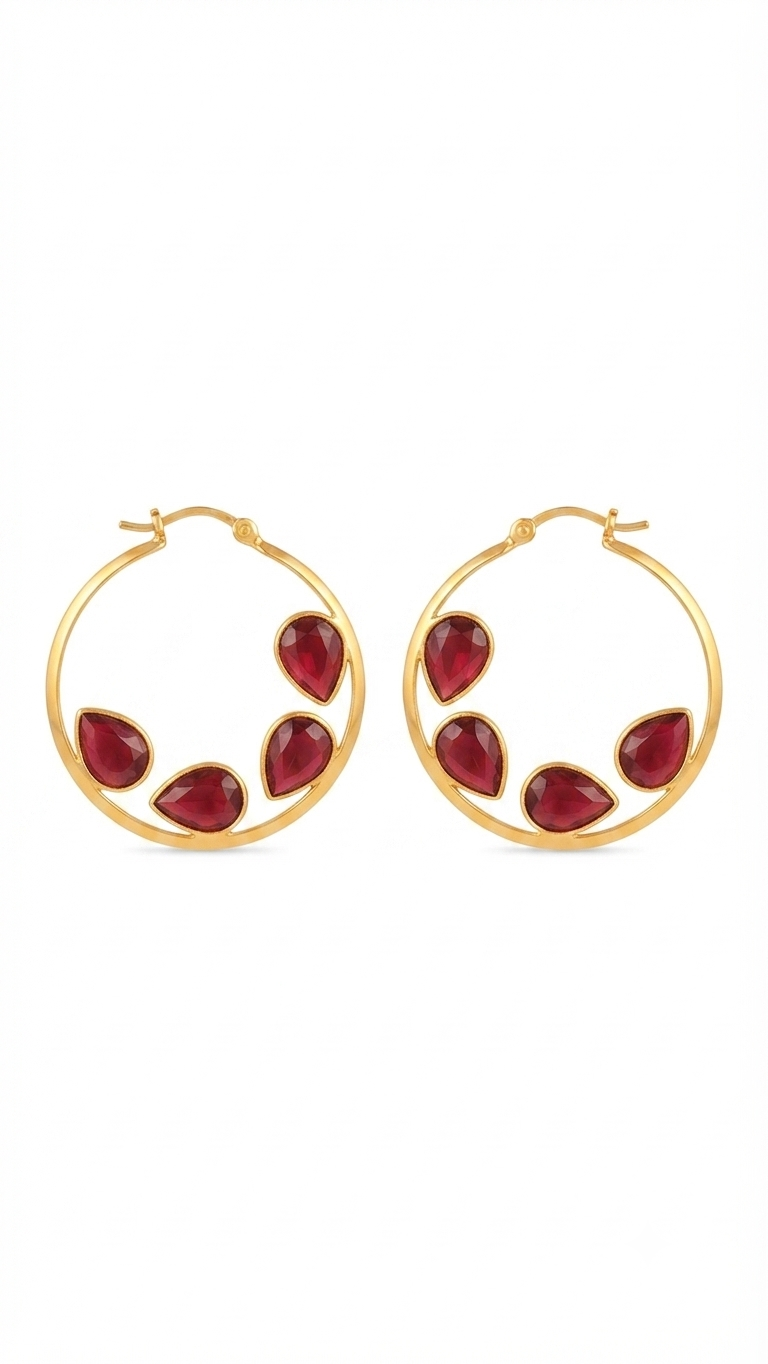 Garnet Red Crystal Hoop Earrings