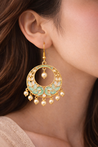 Mint Green Enamel Pearl Drop Earrings