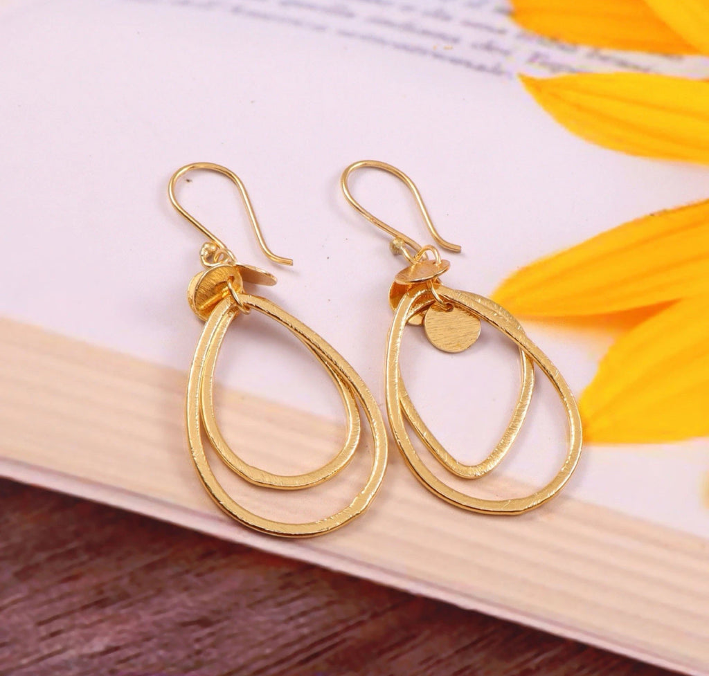 Gold Tone Layered Teardrop Dangle Earrings